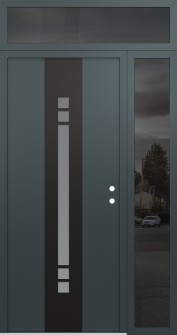 DIAMOND A4 52" X 96" ANTHRACITE/ANTHRACITE FROSTED GLASS PANEL BLACK LHI WITH SIDELITE AND TRANSOM MIRRORED GLASS