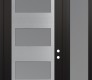 Modern Steel Front Door Diamond C2 52" x 96" black/white frosted Glass Panel stainless steel LHI with Sidelite and Transom frosted Glass