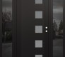 Modern Steel Front Door Diamond C5 64" x 80" black/white frosted Glass Panel black LHI with 2 Sidelites mirrored Glass
