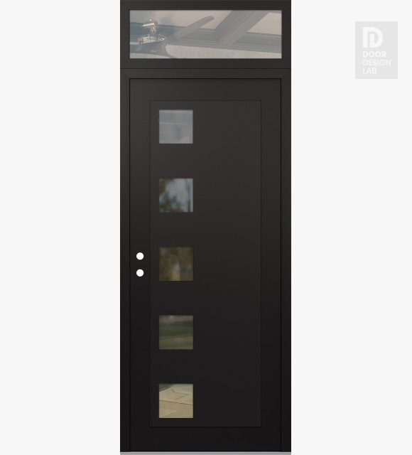 Modern Steel Front Door Diamond C5 36" x 96" black/black clear Glass Panel black RHI with Transom clear Glass