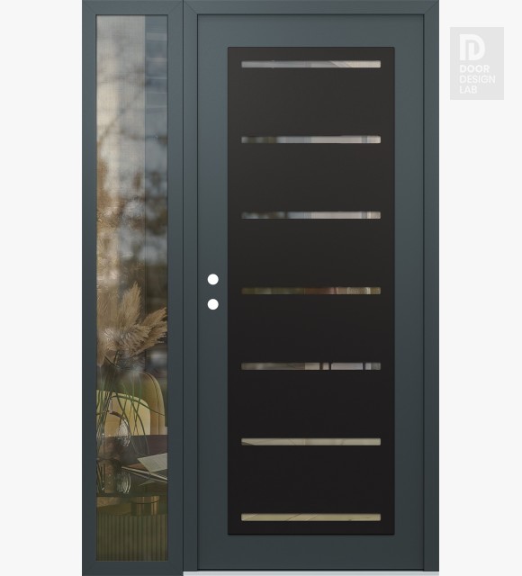 Modern Steel Front Door Diamond C11 48" x 80" anthracite/anthracite clear Glass Panel black RHI with Sidelite clear Glass