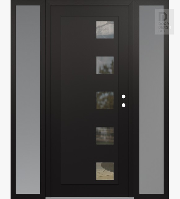 Modern Steel Front Door Diamond C5 68" x 80" black/black clear Glass Panel black LHI with 2 Sidelites frosted Glass