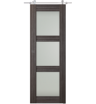 Palladio 3 Lite Vetro Gray Oak Barn doors