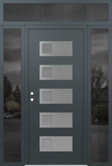 Diamond D2 60" x 96" anthracite/anthracite frosted Glass Panel stainless steel RHI with 2 Sidelites and Transom mirrored Glass