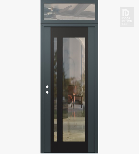 Modern Steel Front Door Diamond C15 36" x 96" anthracite/anthracite clear Glass Panel black RHI with Transom clear Glass