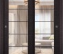 Avanti 5 Lite Clear Vetro Black Apricot Modern Interior Bypass Doors by Belldinni