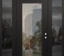 Modern Steel Front Door Diamond C1 68" x 96" black/black clear Glass Panel black LHI with 2 Sidelites and Transom mirrored Glass