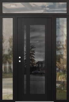 Diamond C15 64" x 96" black/black mirrored Glass Panel black RHI with 2 Sidelites and Transom clear Glass