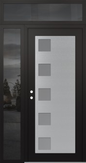Diamond C5 48" x 96" black/white frosted Glass Panel stainless steel RHI with Sidelite and Transom mirrored Glass