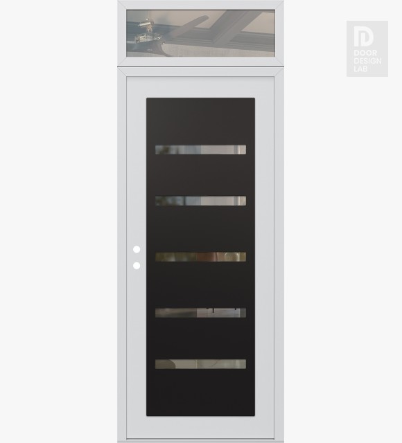 Modern Steel Front Door Diamond C7 36" x 96" white/white clear Glass Panel black RHI with Transom clear Glass