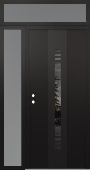 DIAMOND A5 52" X 96" BLACK/BLACK MIRRORED GLASS PANEL BLACK RHI WITH SIDELITE AND TRANSOM FROSTED GLASS