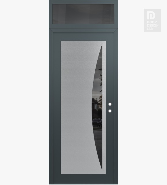 Modern Steel Front Door Diamond C13 36" x 96" anthracite/anthracite mirrored Glass Panel stainless steel LHI with Transom mirrored Glass