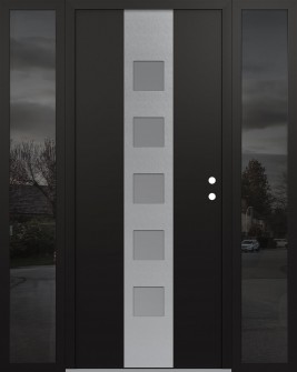 DIAMOND A13 68" X 80" BLACK/WHITE FROSTED GLASS PANEL STAINLESS STEEL LHI WITH 2 SIDELITES MIRRORED GLASS