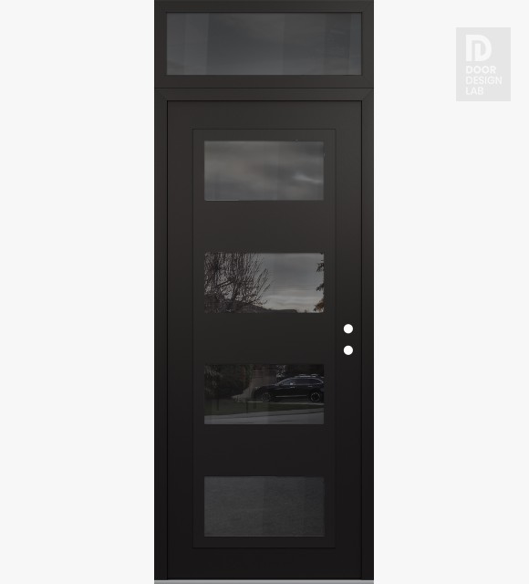 Modern Steel Front Door Diamond C2 36" x 96" black/black mirrored Glass Panel black LHI with Transom mirrored Glass