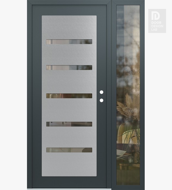 Modern Steel Front Door Diamond C7 52" x 80" anthracite/anthracite clear Glass Panel stainless steel LHI with Sidelite clear Glass