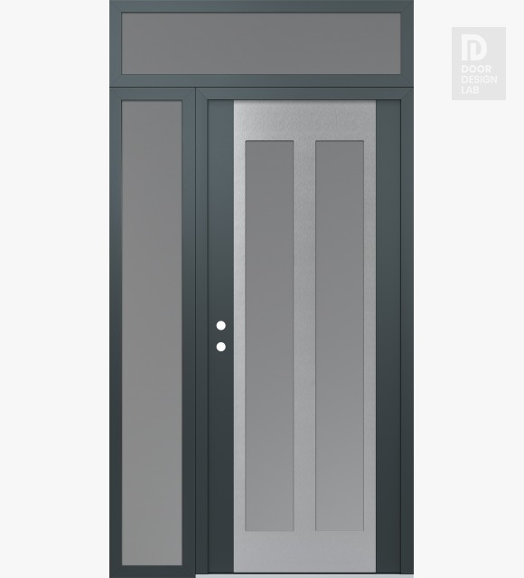 Modern Steel Front Door Diamond C14 48" x 96" anthracite/anthracite frosted Glass Panel stainless steel RHI with Sidelite and Transom frosted Glass