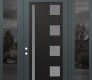 Modern Steel Front Door Diamond C3 64" x 96" anthracite/anthracite frosted Glass Panel black RHI with 2 Sidelites and Transom mirrored Glass