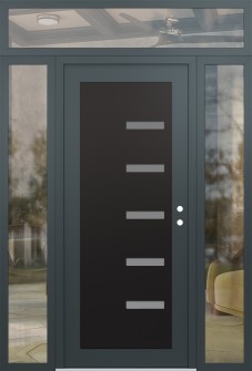 Diamond C8 60" x 96" anthracite/anthracite frosted Glass Panel black LHI with 2 Sidelites and Transom clear Glass