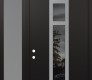 Modern Steel Front Door DIAMOND A9 52" X 96" BLACK/BLACK MIRRORED GLASS PANEL STAINLESS STEEL RHI WITH SIDELITE AND TRANSOM FROSTED GLASS