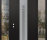 Modern Steel Front Door DIAMOND A5 64" X 96" BLACK/WHITE FROSTED GLASS PANEL STAINLESS STEEL RHI WITH 2 SIDELITES AND TRANSOM CLEAR GLASS