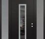 Modern Steel Front Door DIAMOND A11 64" X 96" BLACK/BLACK MIRRORED GLASS PANEL STAINLESS STEEL LHI WITH 2 SIDELITES AND TRANSOM FROSTED GLASS