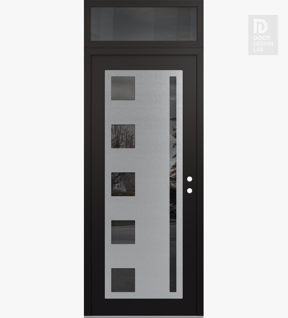 Modern Steel Front Door Diamond C3 36" x 96" black/black mirrored Glass Panel stainless steel LHI with Transom mirrored Glass