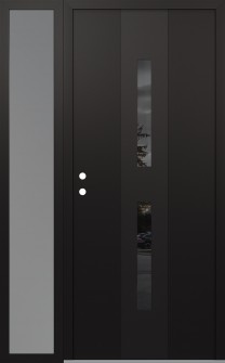 DIAMOND A6 52" X 80" BLACK/BLACK MIRRORED GLASS PANEL BLACK RHI WITH SIDELITE FROSTED GLASS