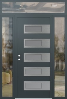 Diamond D3 64" x 96" anthracite/anthracite frosted Glass Panel stainless steel RHI with 2 Sidelites and Transom clear Glass