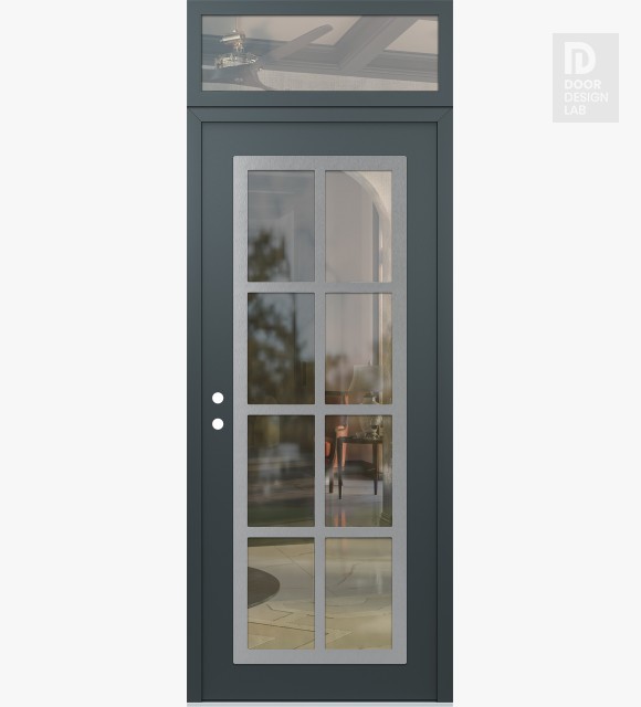 Modern Steel Front Door Diamond C16 36" x 96" anthracite/anthracite clear Glass Panel stainless steel RHI with Transom clear Glass