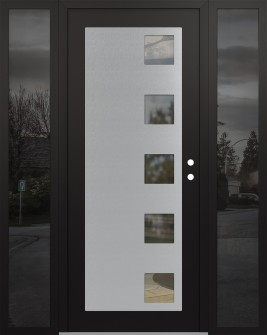 Diamond C5 68" x 80" black/black clear Glass Panel stainless steel LHI with 2 Sidelites mirrored Glass