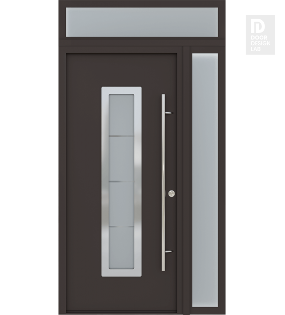 MODERN FRONT STEEL DOOR ARGOS BROWN/WHITE 49 1/4" X 95 11/16" LHI + SIDELITE RIGHT/TRANSOM