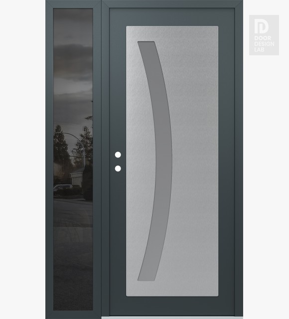 Modern Steel Front Door Diamond C4 50" x 80" anthracite/anthracite frosted Glass Panel stainless steel RHI with Sidelite mirrored Glass