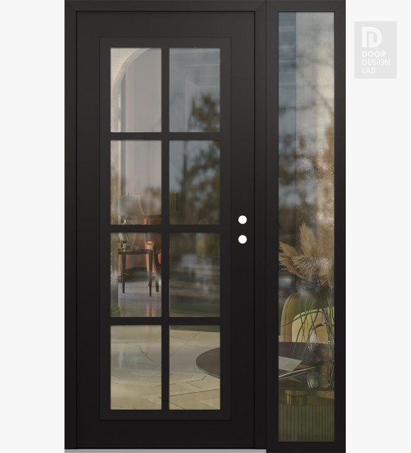 Modern Steel Front Door Diamond C16 48" x 80" black/black clear Glass Panel black LHI with Sidelite clear Glass