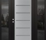Modern Steel Front Door Diamond C11 68" x 80" black/white frosted Glass Panel stainless steel RHI with 2 Sidelites mirrored Glass