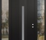 Modern Steel Front Door DIAMOND A2 64" X 96" BLACK/WHITE FROSTED GLASS PANEL BLACK LHI WITH 2 SIDELITES AND TRANSOM CLEAR GLASS
