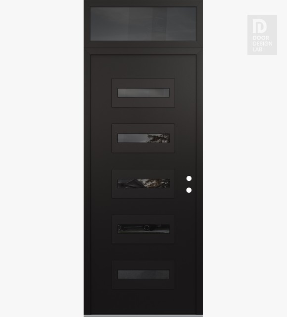 Modern Steel Front Door Diamond D4 36" x 96" black/black mirrored Glass Panel black LHI with Transom mirrored Glass