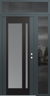 Diamond C15 50" x 96" anthracite/anthracite frosted Glass Panel black LHI with Sidelite and Transom mirrored Glass