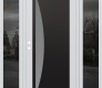 Modern Steel Front Door Diamond C13 68" x 80" white/white frosted Glass Panel black RHI with 2 Sidelites mirrored Glass