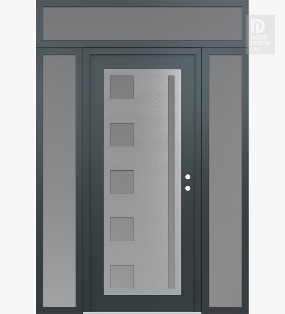 Modern Steel Front Door Diamond C3 68" x 96" anthracite/anthracite frosted Glass Panel stainless steel LHI with 2 Sidelites and Transom frosted Glass