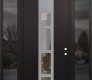 Modern Steel Front Door DIAMOND A10 64" X 96" BLACK/BLACK CLEAR GLASS PANEL STAINLESS STEEL LHI WITH 2 SIDELITES AND TRANSOM MIRRORED GLASS