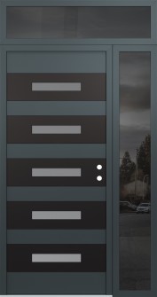 Diamond D9 50" x 96" anthracite/anthracite frosted Glass Panel black LHI with Sidelite and Transom mirrored Glass