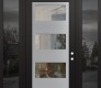 Modern Steel Front Door Diamond C2 64" x 96" black/black clear Glass Panel stainless steel LHI with 2 Sidelites and Transom mirrored Glass