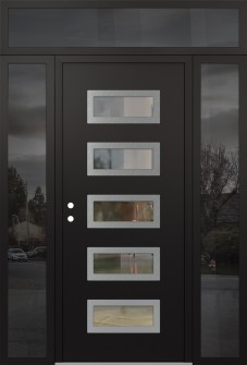 Diamond D1 68" x 96" black/black clear Glass Panel stainless steel RHI with 2 Sidelites and Transom mirrored Glass