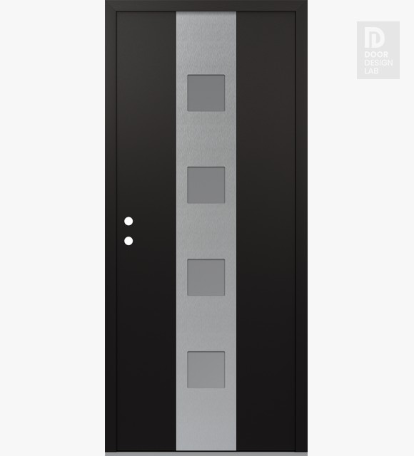 Modern Steel Front Door DIAMOND A12 36" X 80" BLACK/WHITE FROSTED GLASS PANEL STAINLESS STEEL RHI