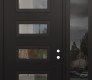 Modern Steel Front Door Diamond D1 48" x 96" black/black clear Glass Panel black LHI with Sidelite and Transom mirrored Glass