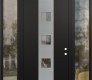 Modern Steel Front Door DIAMOND A12 60" X 96" BLACK/BLACK CLEAR GLASS PANEL STAINLESS STEEL LHI WITH 2 SIDELITES AND TRANSOM CLEAR GLASS