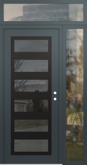 Diamond C9 52" x 96" anthracite/anthracite mirrored Glass Panel black LHI with Sidelite and Transom clear Glass