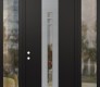 Modern Steel Front Door DIAMOND A4 64" X 96" BLACK/BLACK CLEAR GLASS PANEL STAINLESS STEEL RHI WITH 2 SIDELITES AND TRANSOM CLEAR GLASS