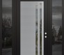 Modern Steel Front Door Diamond C6 60" x 96" black/black clear Glass Panel stainless steel LHI with 2 Sidelites and Transom mirrored Glass