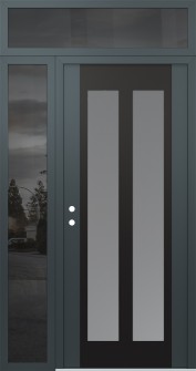 Diamond C14 52" x 96" anthracite/anthracite frosted Glass Panel black RHI with Sidelite and Transom mirrored Glass